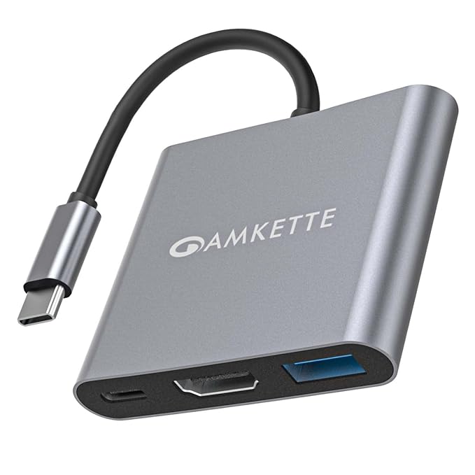 Amkette 3-in-1 Type C to HDMI Adapter, Multiport USB C to HDMI Adaptor with 4K@30Hz, USB 3.0 @ 5Gbps, 100W PD Charging Port for Laptop, MacBook, PC and Other Type C Devices