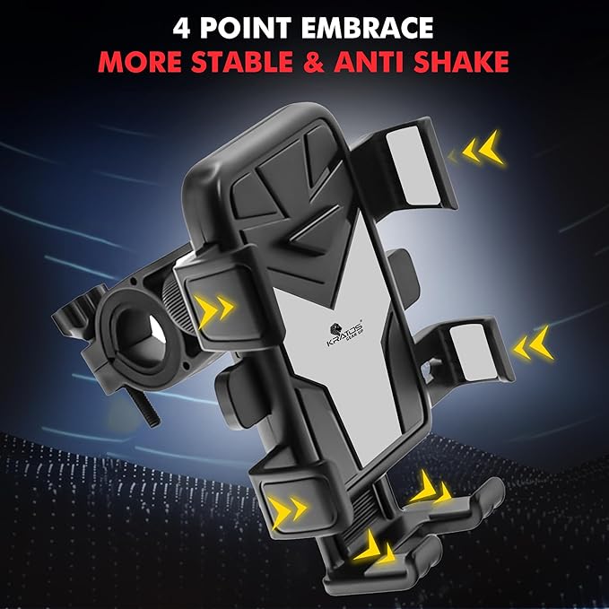 Kratos B4 Mobile Holder for Bike with One Click Locking, 360° Rotation, Secure Grip Design, Shock Proof Cushioning Pad Protection for Devices, Bike Mobile Holder for GPS Navigation Devices Support