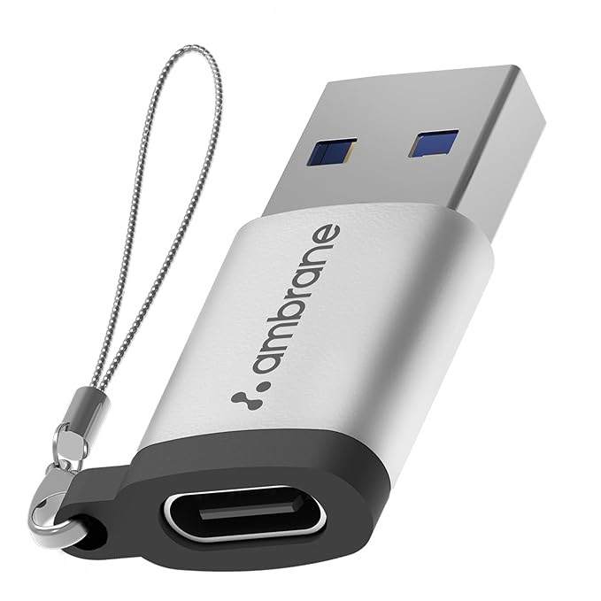 Ambrane USB Type C Female to USB Male OTG Adapter with 5 Gbps High-Speed Data Transfer, Compatible with Laptops, Tablets, Smartphone, Chargers and More Devices