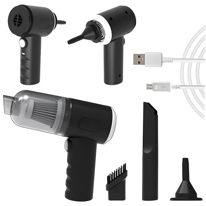 3 in 1 Cordless Vacuum Cleaner with Air Blower and Duster | Rechargeable Handheld Vacuum for Car Home Keyboard Cleaning | Powerful Suction Lightweight Interior Cleaning Tool