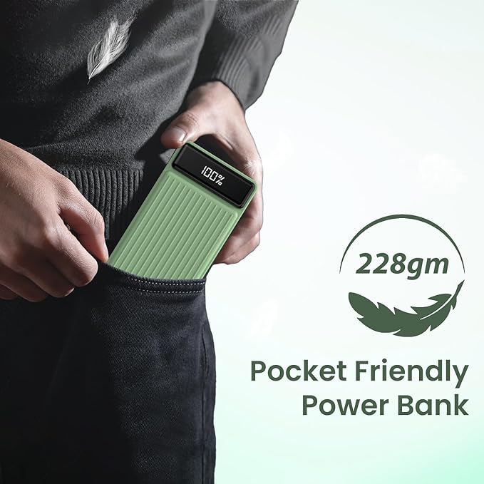 10000 mAh 22.5W Fast Charging Power Bank, Ultra Slim Power Bank with Mach USB-A Output, Type C PD Output, Type C Input, Wake Up Button