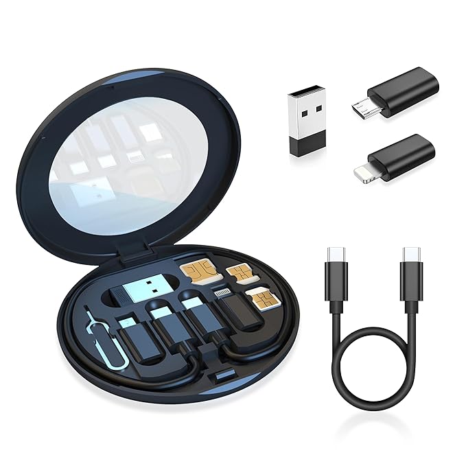 pTron Nexo 60W Multifunctional Fast Charging Data Cable Kit w/Conversion Set USB A & Type C to Male Micro/Type C/iOS, Data Transfer, SIM Storage, SIM Eject Pin, Pocket Mirror & Phone Holder
