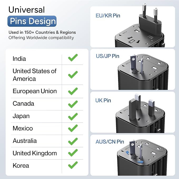 Ambrane Universal Travel Socket, International All in One Worldwide Travel Adapter Socket with 2500W High Power Output with 9 Hole Universal Socket, Compatible in 150+ Countries